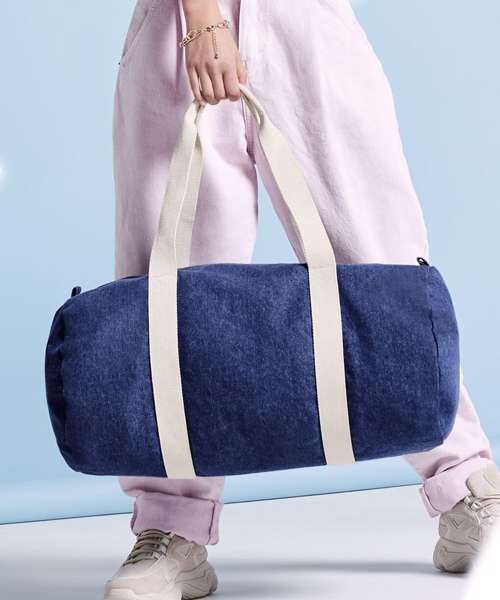 Denim barrel bag