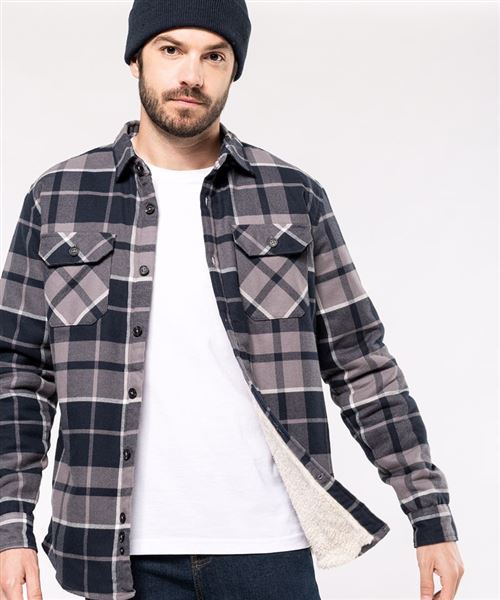 Sherpa-lined checked shirt jacket 